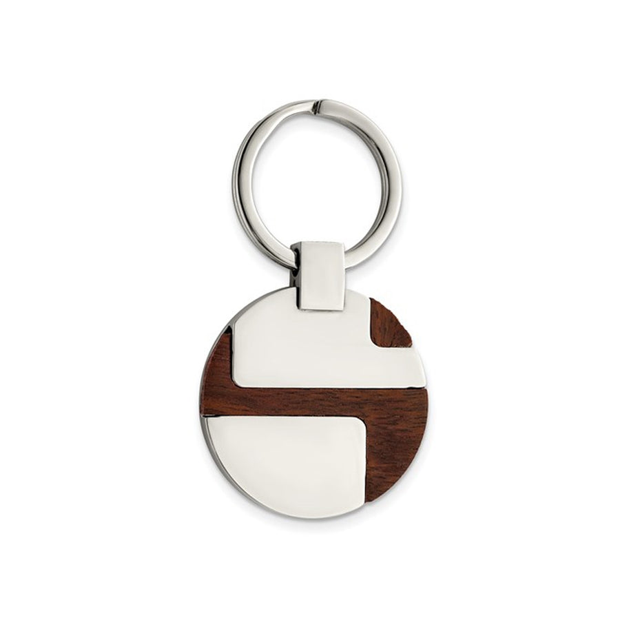 Stainless Steel Polished Wood Inlay Key Ring Chain Image 1