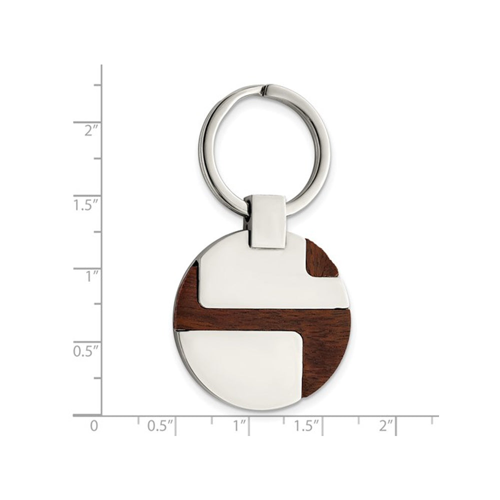 Stainless Steel Polished Wood Inlay Key Ring Chain Image 3