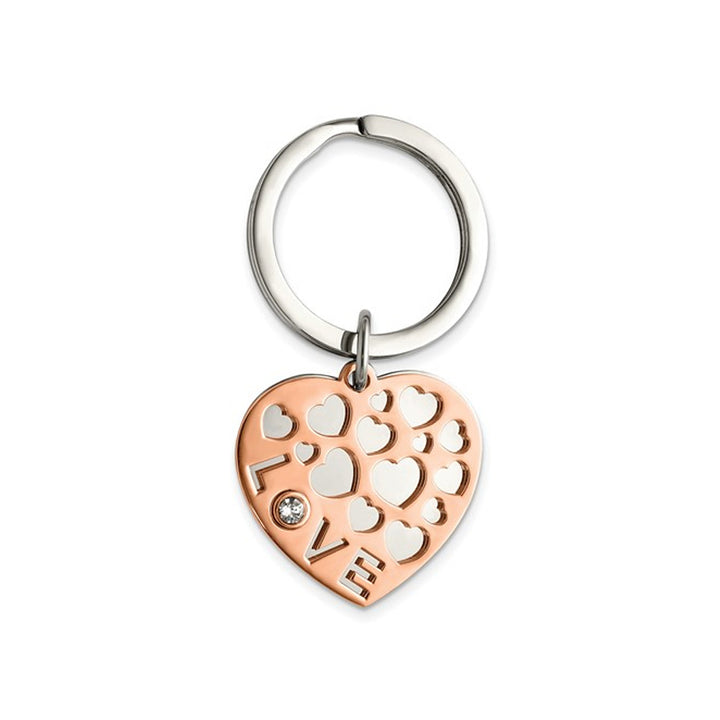 Rose Plated Stainless Steel Multi-Heart Love Key Ring Image 1