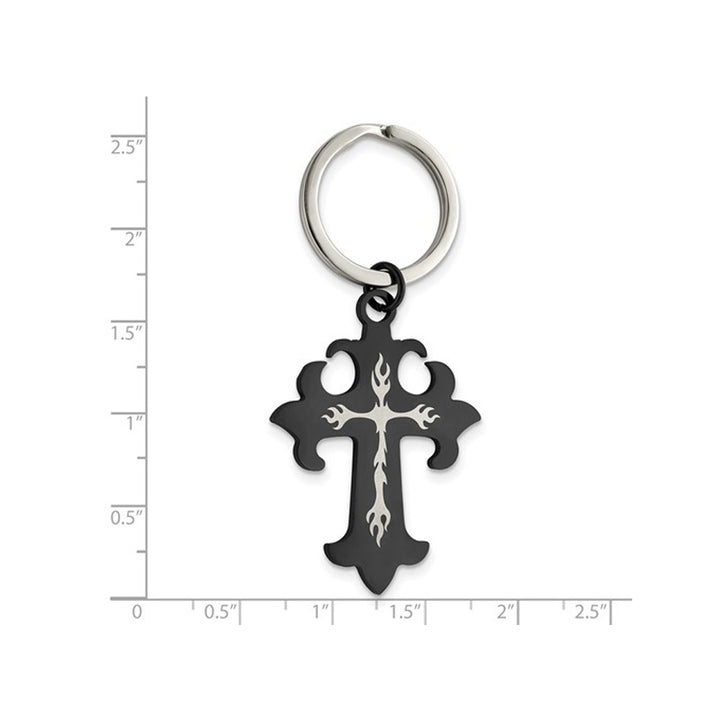 Stainless Steel Polished Black Plated Cross Key Ring Image 4