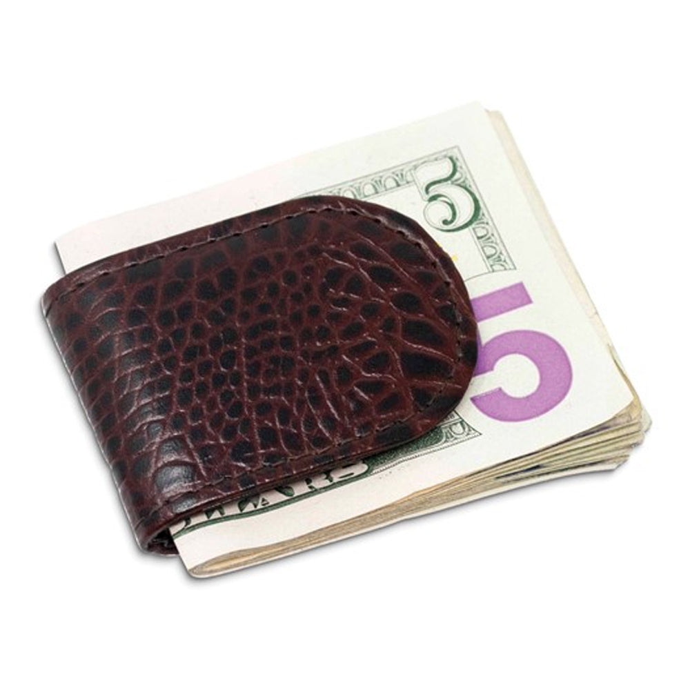 Brown Leather Crocodile Grain Magnetic Money Clip Image 1