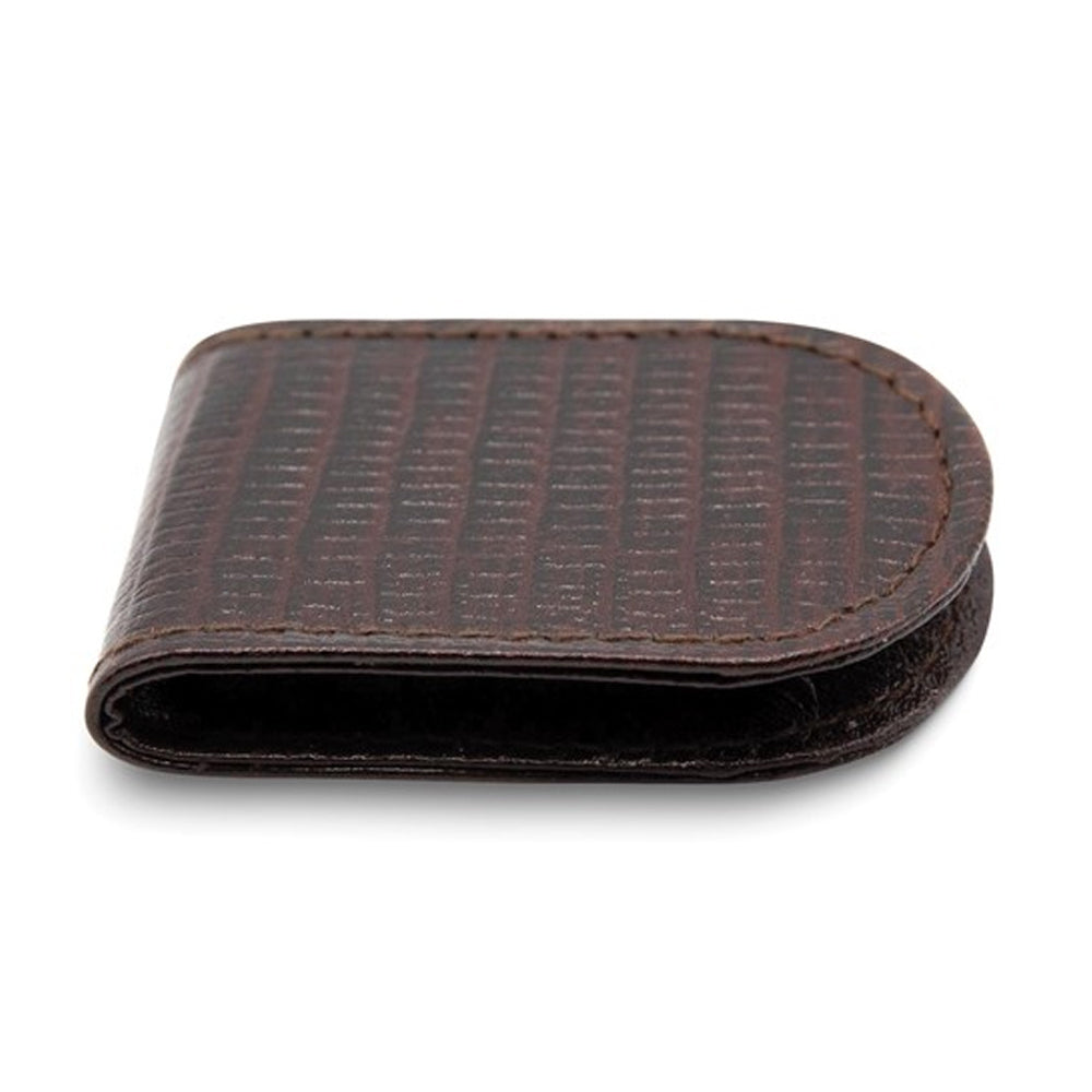 Brown Leather Crocodile Grain Magnetic Money Clip Image 2