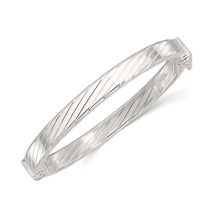 Sterling Silver striped Hinged Bangle Bracelet (7.0mm) Image 1