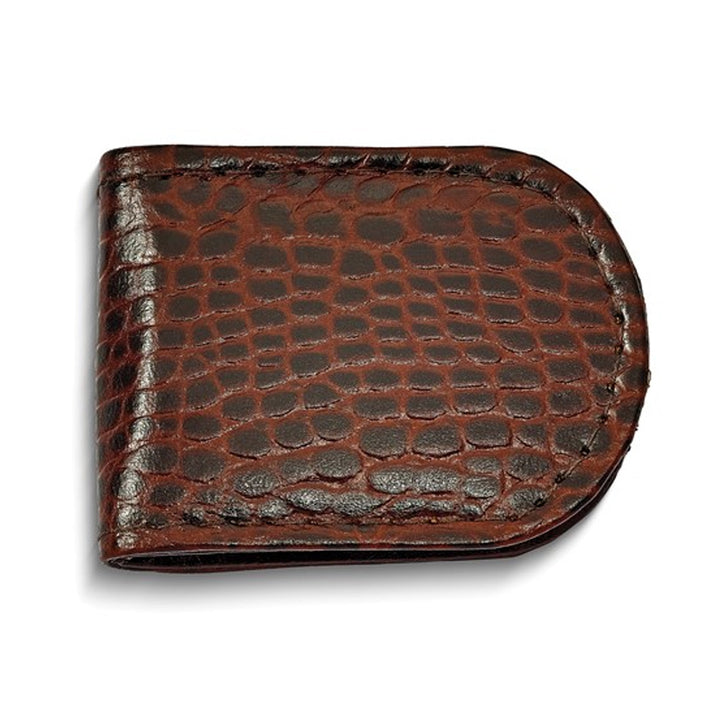 Brown Leather Crocodile Grain Magnetic Money Clip Image 4