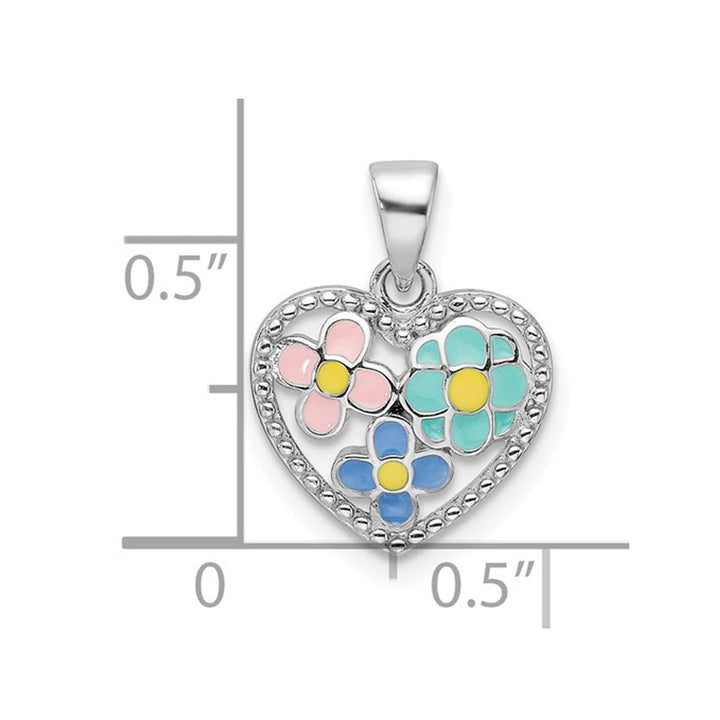 Sterling Silver Heart Colored Flower Pendant Necklace with Chain Image 2