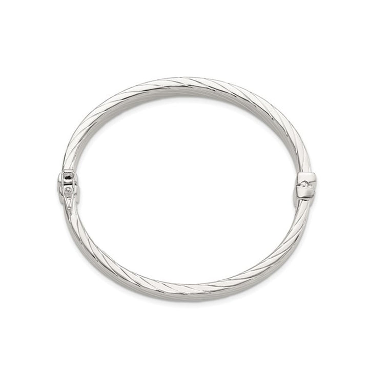 Sterling Silver striped Hinged Bangle Bracelet (7.0mm) Image 4