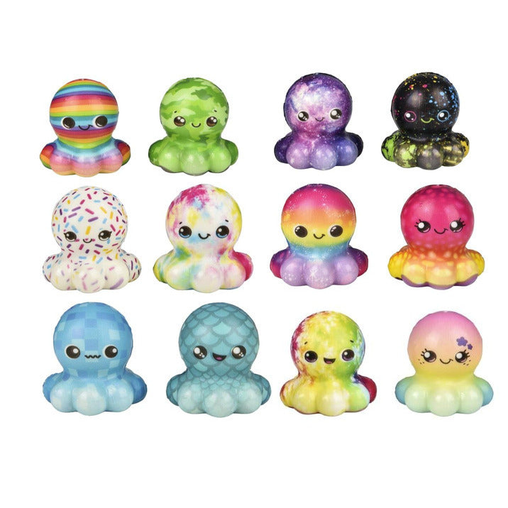 12 Piece Pack 2" Squishy Octopus Assortment Squeeze Stress Toy TY549 party favor Image 1