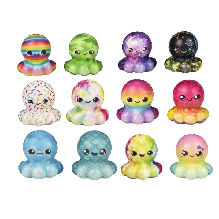 6 Piece Pack 2" Squishy Octopus Assortment Squeeze Stress Toy TY549 party favor Image 1