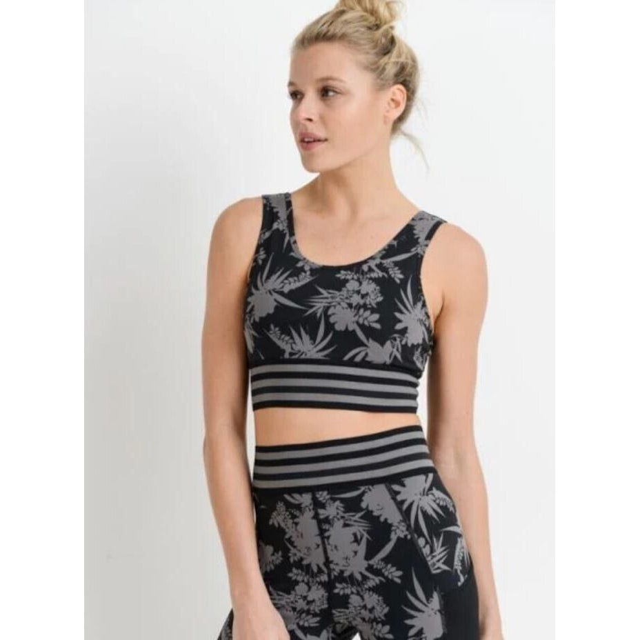 Mono B Striped Band with Tropical Print Sports Bra Size: Medium AT2336 Image 1