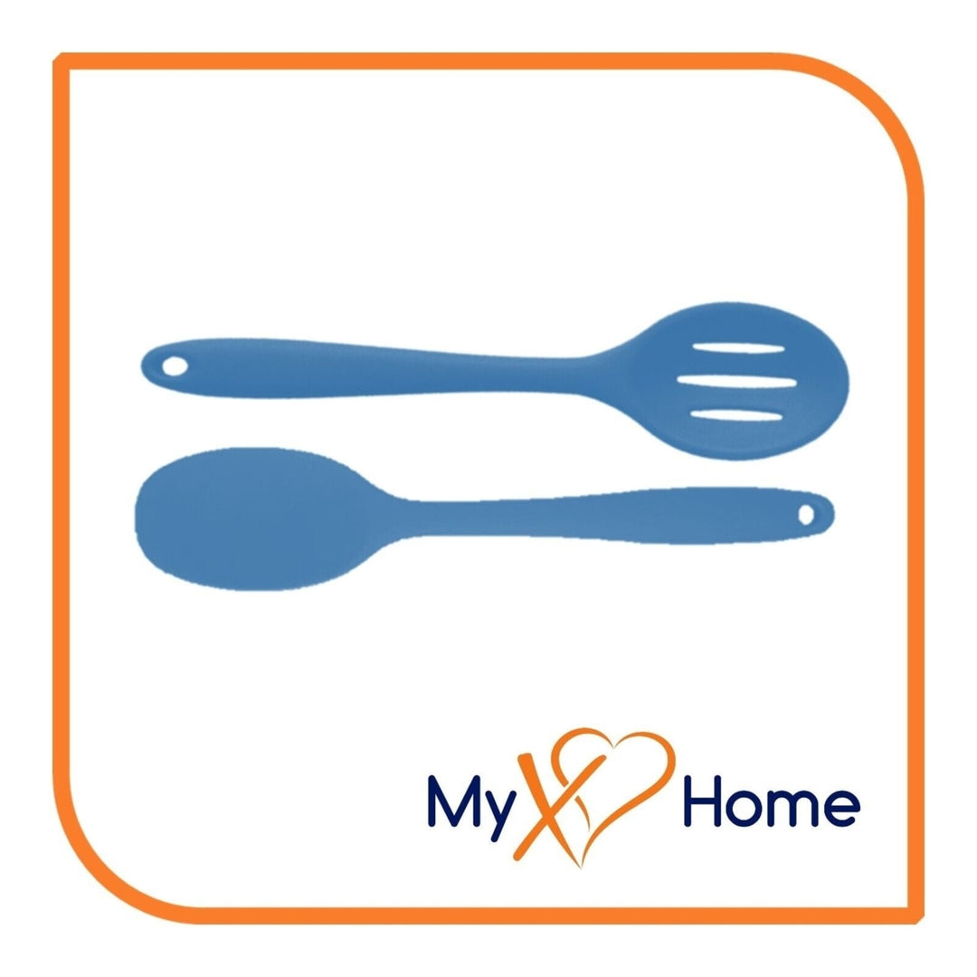 8" Blue Silicone Spoon and Slotted Spoon Set by MyXOHome Image 1