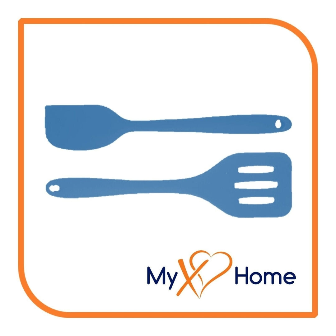 8" Blue Silicone Spatula and Slotted Turner Set by MyXOHome Image 1