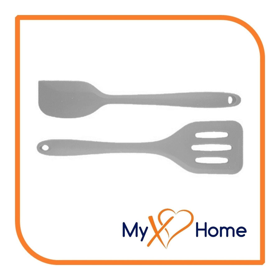 8" Gray Silicone Spatula and Slotted Turner Set by MyXOHome Image 1