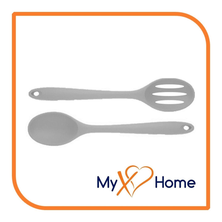 8" Gray Silicone Spoon and Slotted Spoon Set by MyXOHome Image 1