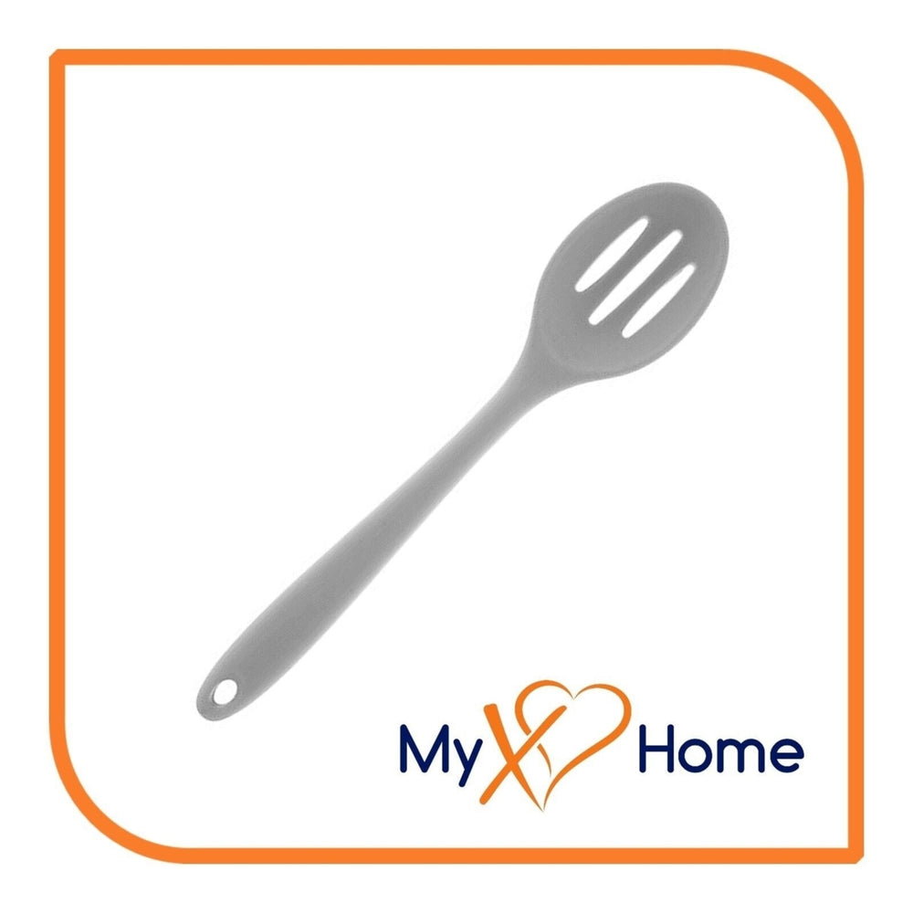 8" Gray Silicone Spoon and Slotted Spoon Set by MyXOHome Image 2