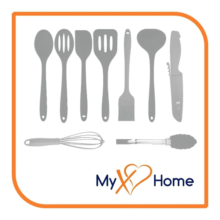 8" Gray Silicone Utensils - Set of 9 Kitchen Tools - by MyXOHome Image 1