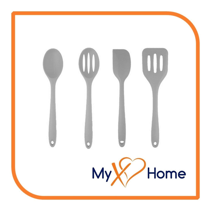 8" Gray Silicone SpoonSlotted SpoonSpatula and Slotted Turner Set by MyXOHome Image 1