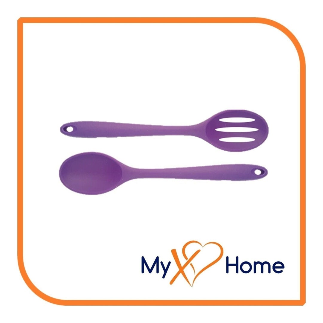 8" Purple Silicone Spoon and Slotted Spoon Set by MyXOHome Image 1