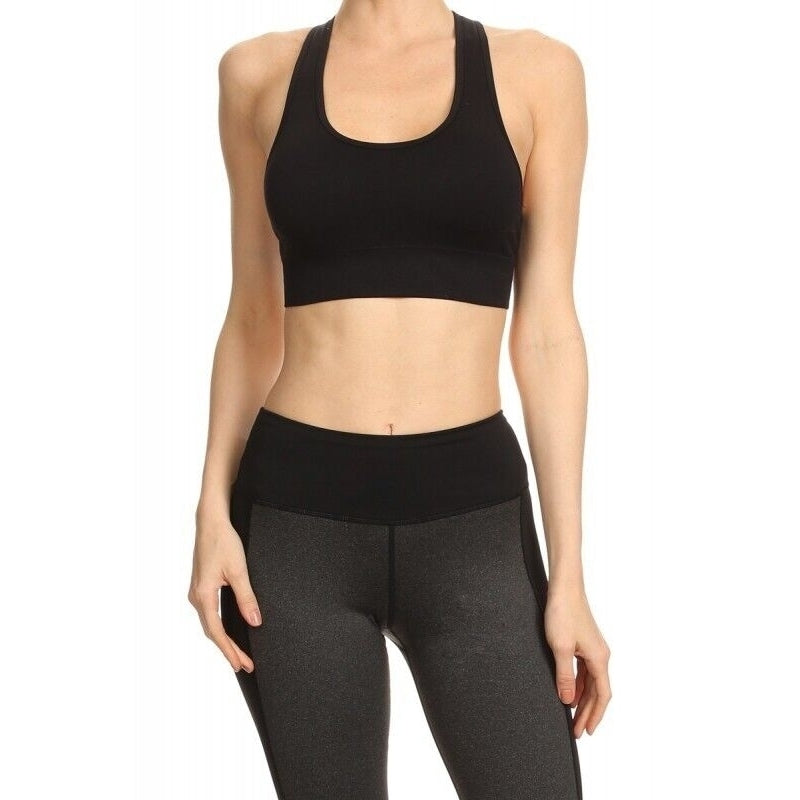 Kapion Black Sports Bra with Mesh Zipper Back Size: Medium A7BR03 Image 1