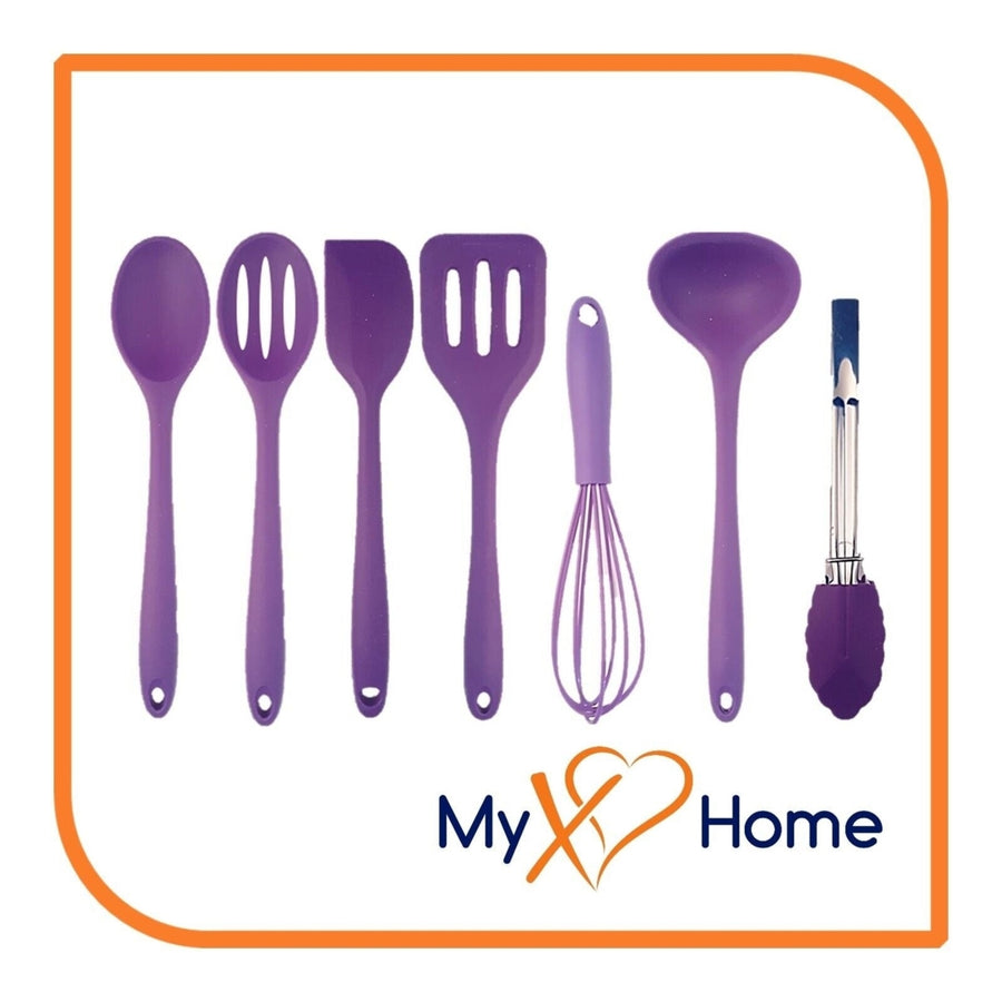 8" Purple Silicone Utensils - Set of 7 Kitchen Tools - by MyXOHome Image 1