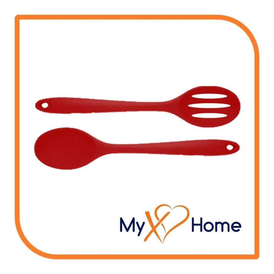 8" Red Silicone Spoon & Slotted Spoon Set by MyXOHome Image 1