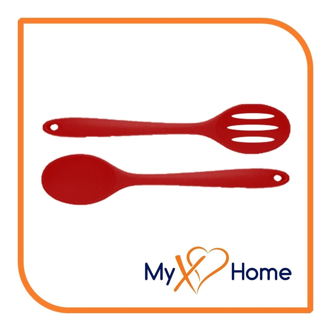 8" Red Silicone Spoon and Slotted Spoon Set by MyXOHome Image 1