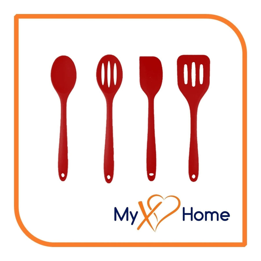 8" Red Silicone Spoon Slotted Spoon Spatula and Slotted Turner Set by MyXOHome Image 1