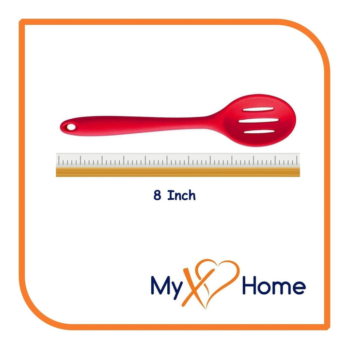 8" Red Silicone Spoon Slotted Spoon Spatula and Slotted Turner Set by MyXOHome Image 3