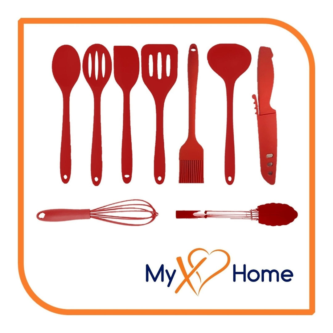 8" Red Silicone Utensils - Set of 9 Kitchen Tools - by MyXOHome Image 1