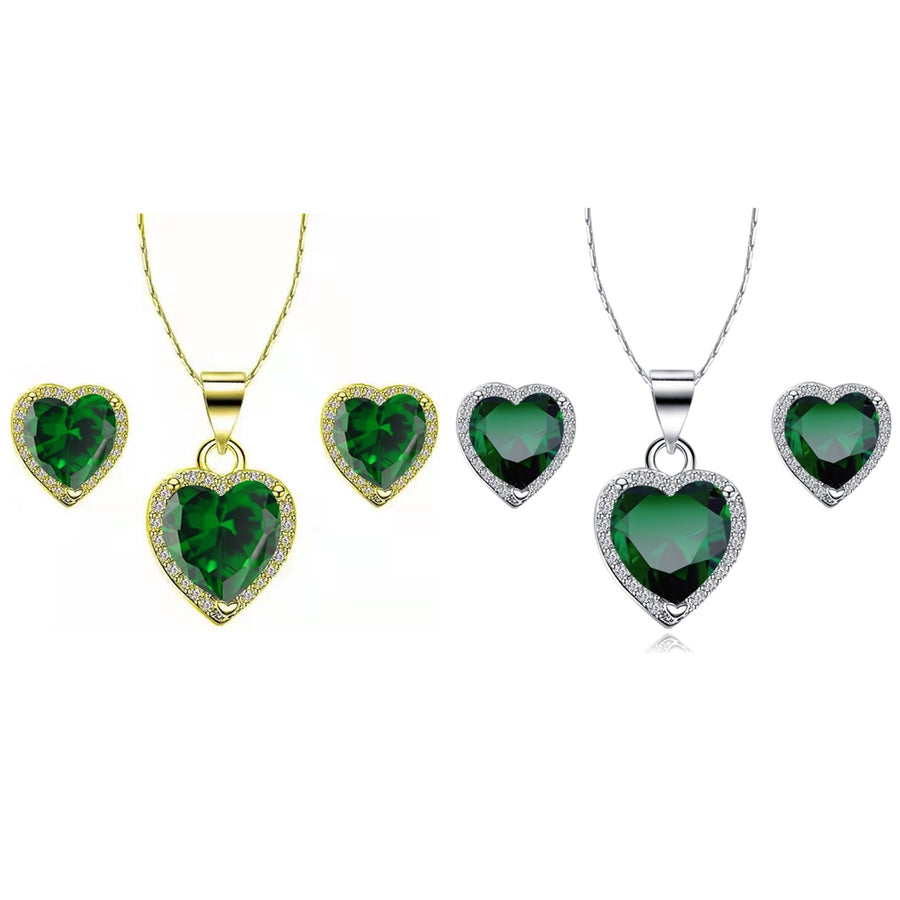 10k Yellow and White Gold 2Ct Created Emerald CZ Full Necklace Set 18 inch Plated Image 1