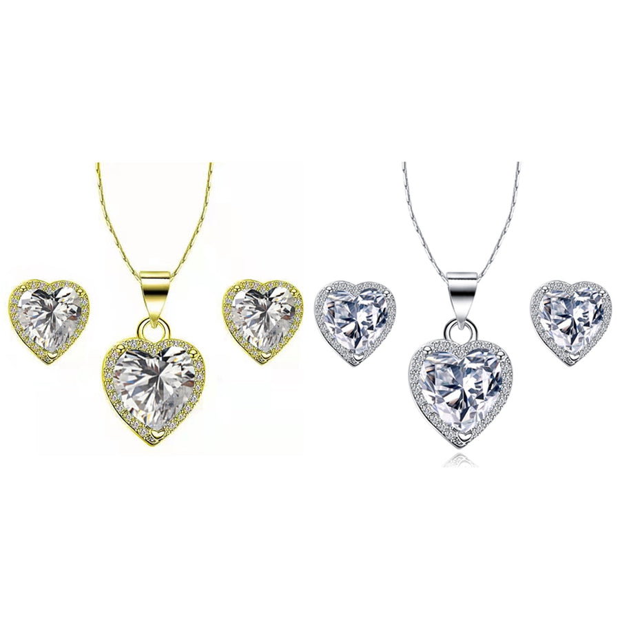 Paris Jewelry 18k Yellow and White Gold 4Ct Created White Sapphire CZ Full Necklace Set 18 inch Plated Image 1