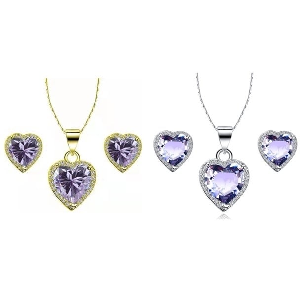 Paris Jewelry 14k Yellow and White Gold 1Ct Created Tanzanite CZ Full Necklace Set 18 inch Plated Image 1