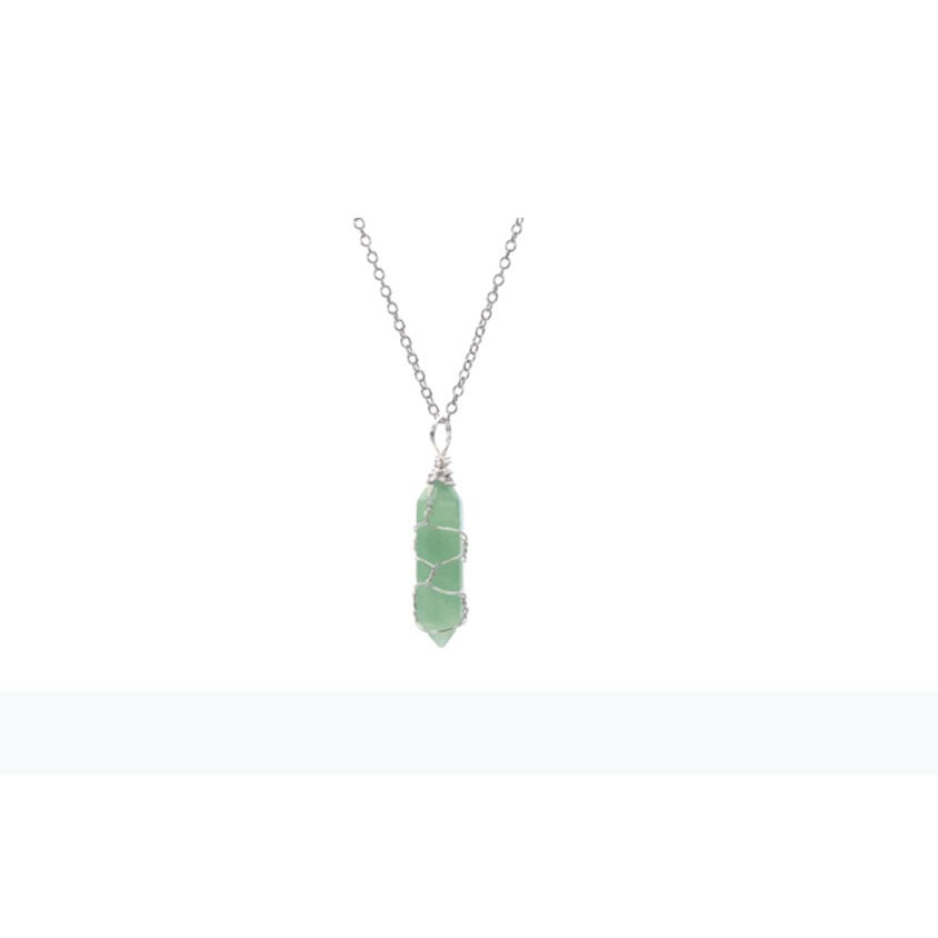 GREEN AVENTURINE CRYSTAL NECKLACE ON 18" SILVER ROLO CHAIN stone 757 Image 1