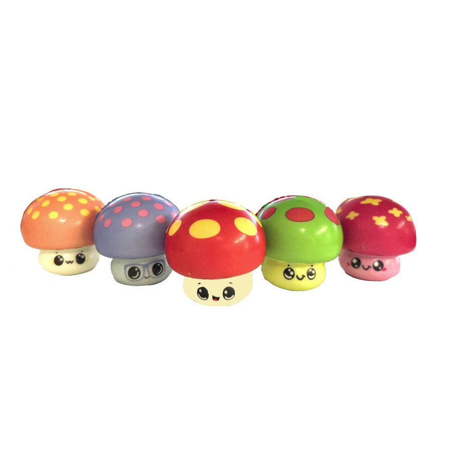 6 Piece Pack 2" Squishy Mushroom Assortment  Squeeze Stress Toy TY550 party favor Image 1