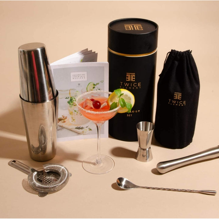 Boston Style Cocktail Shaker Kit with Gift Box Storage Pouch Recipe Book and All Essential Drink Accessories Image 2