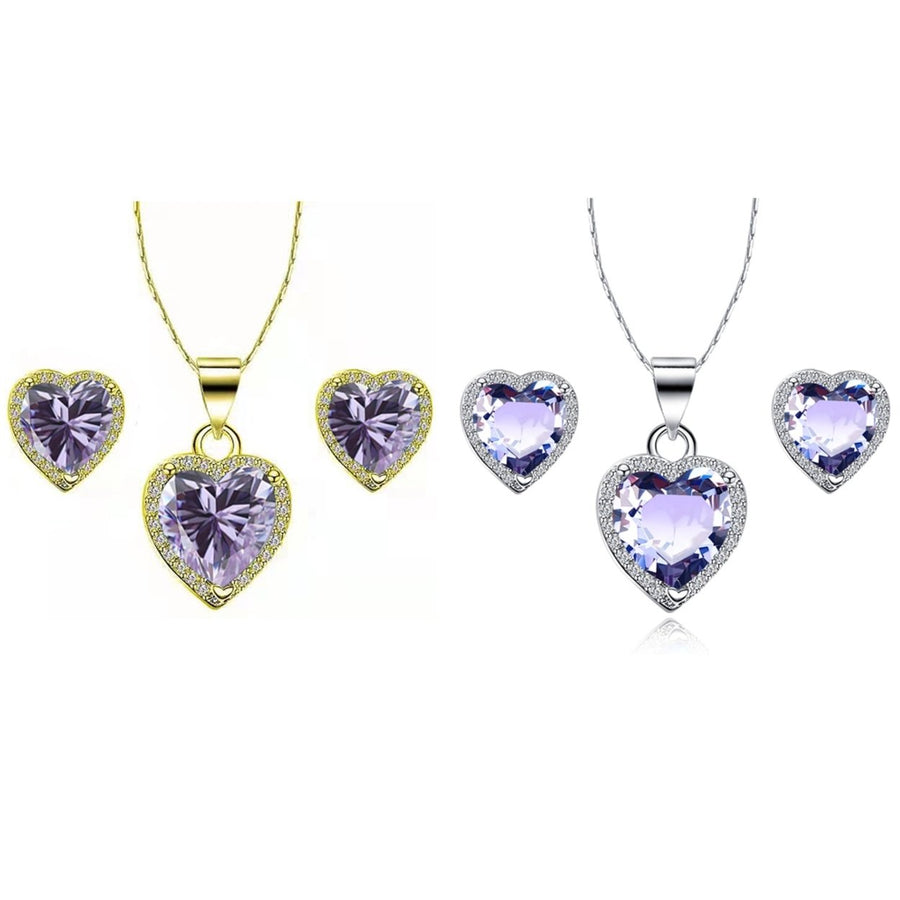 Paris Jewelry 24k Yellow and White Gold 3Ct Created Amethyst CZ Full Necklace Set 18 inch Plated Image 1