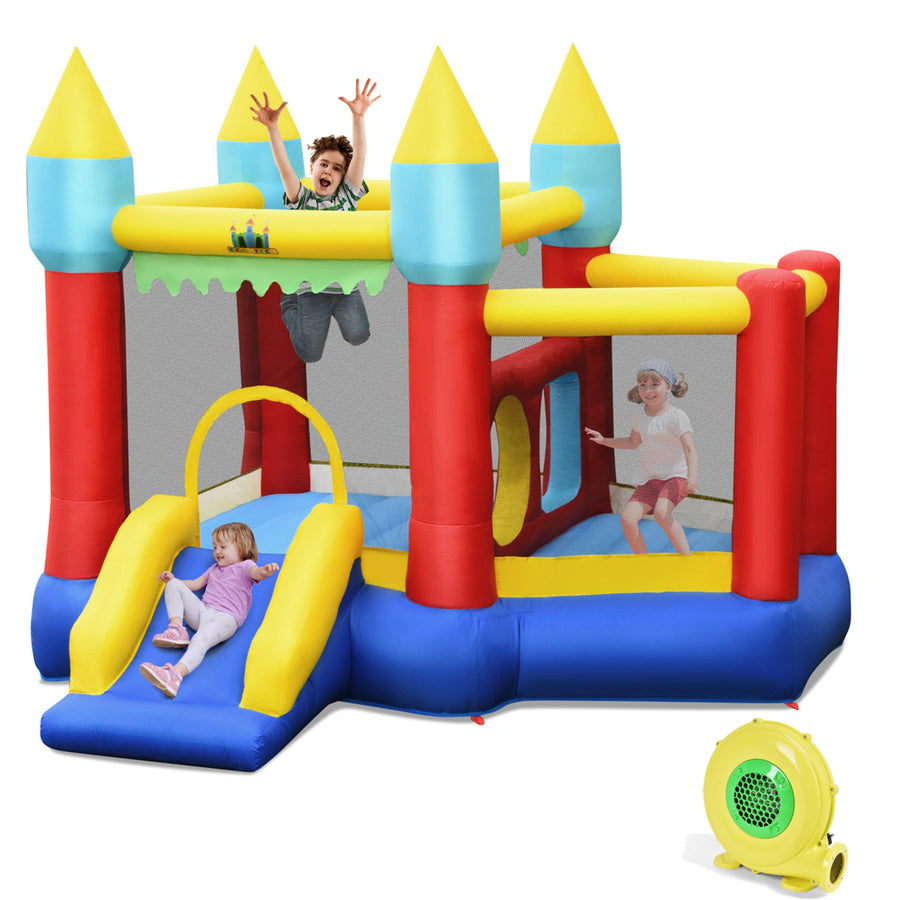Inflatable Bounce House Slide Jumping Castle w/ Tunnels Ball Pit and 480W Blower Image 1