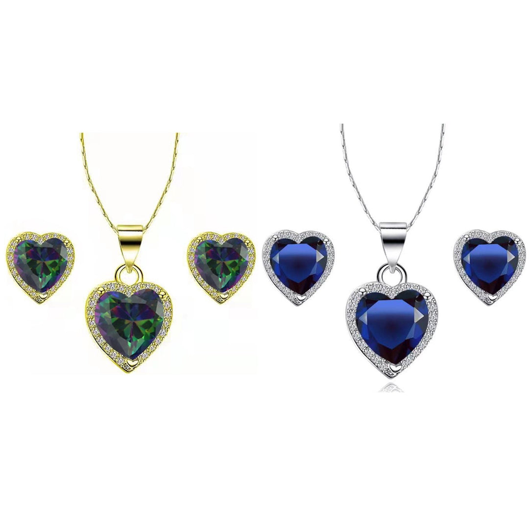 Paris Jewelry 24k Yellow and White Gold 3Ct Created Alexandrite and Blue Sapphire CZ Full Necklace Set 18 inch Plated Image 1