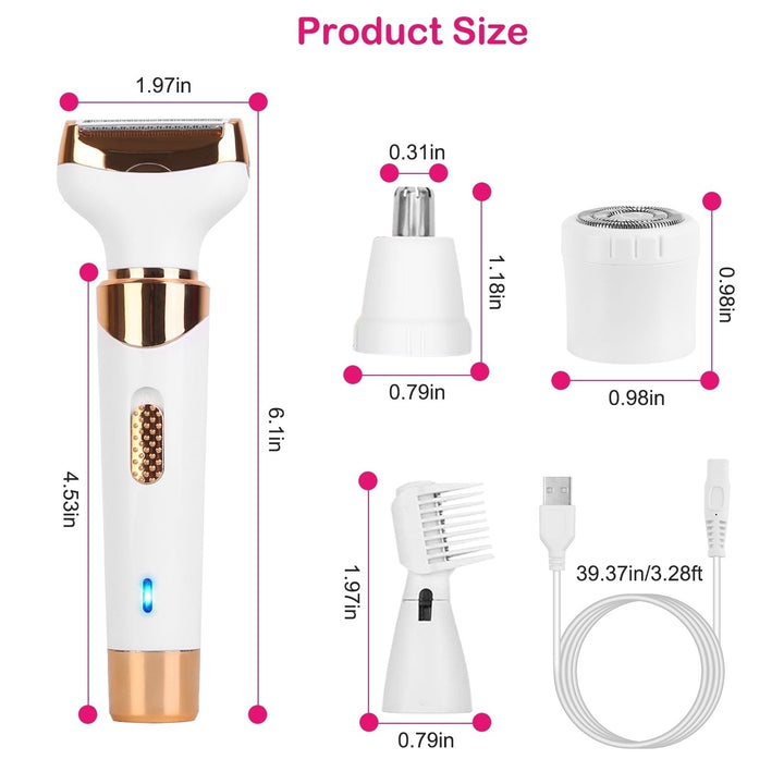 4 in 1 Women Electric Hair Shaver USB Rechargeable Portable Body Face Trimmer Image 6