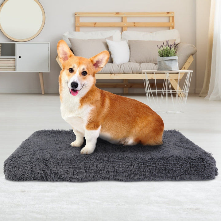 Plush Dog Bed Dark Grey Soft Cushion Cozy Mat S/M/L/XL for Dogs and Cats Image 1