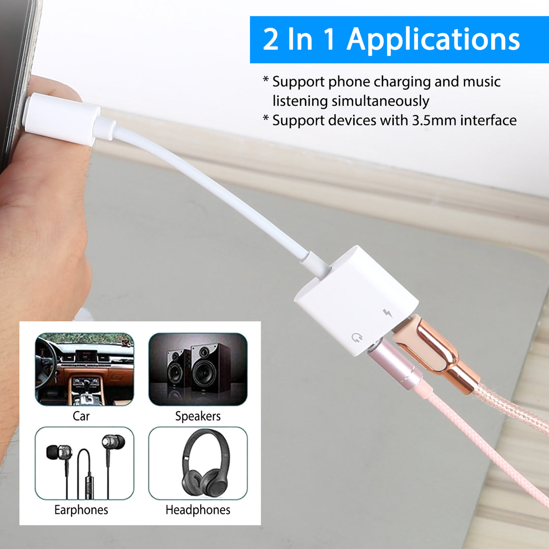 2 In 1 3.5mm Headphone Adapter Charger Audio Splitter Dongle Adapter Image 3
