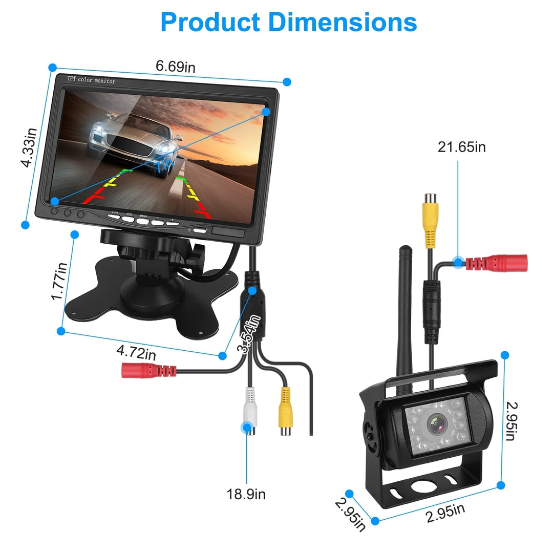 Wireless Backup Camera System 7 Inch Monitor IP67 Waterproof Remote Control Image 9