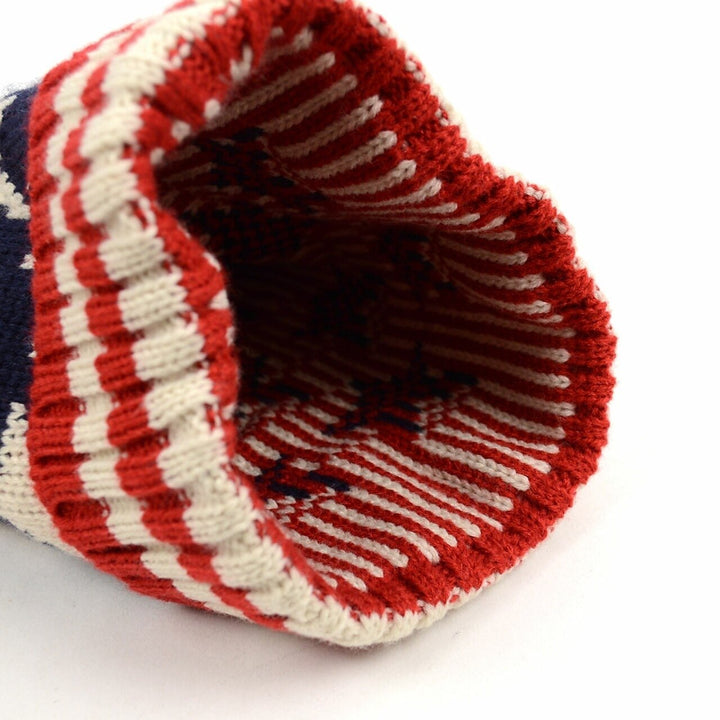 Kids Old School Unisex American Flag Knit Pom Beanie Ski Hats with Stars Red White and Blue Kids Winter Hat Image 3