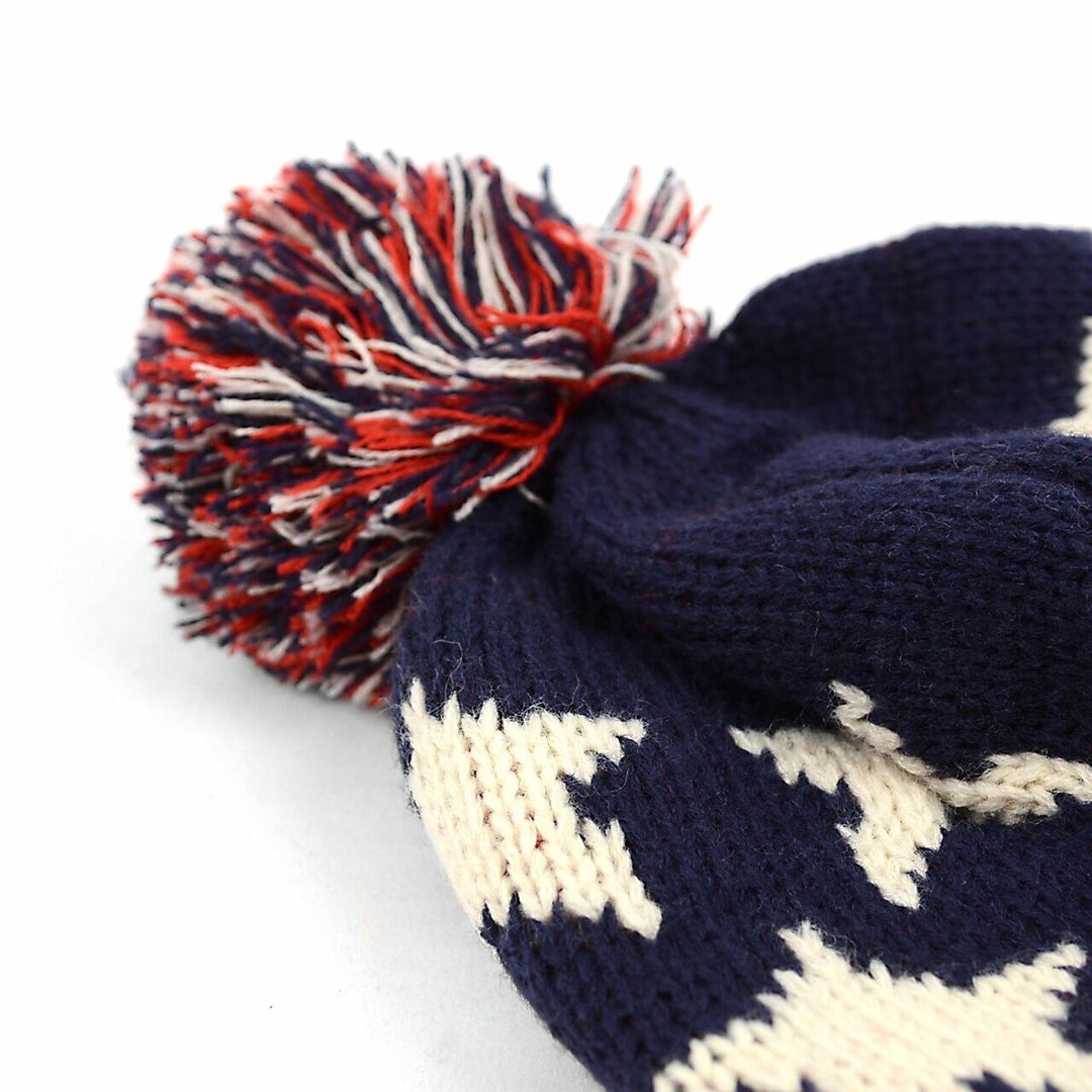 Kids Old School Unisex American Flag Knit Pom Beanie Ski Hats with Stars Red White and Blue Kids Winter Hat Image 4