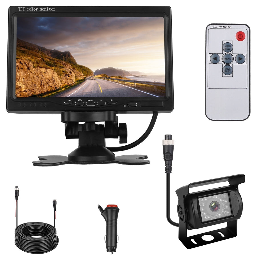 7 Inch Backup Camera System IP67 Waterproof Rear View Monitor Kit Black Image 1