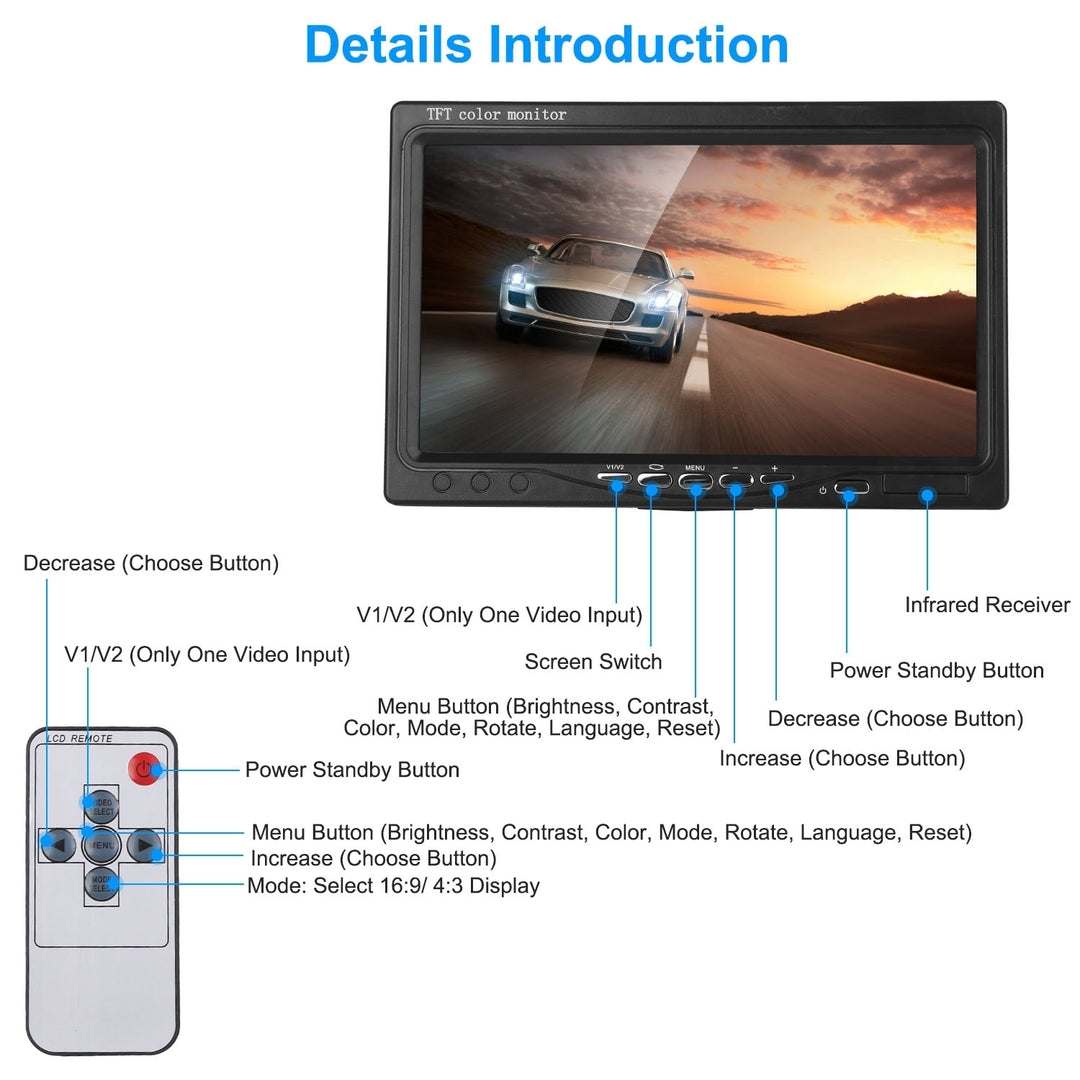 7 Inch Backup Camera System IP67 Waterproof Rear View Monitor Kit Black Image 2