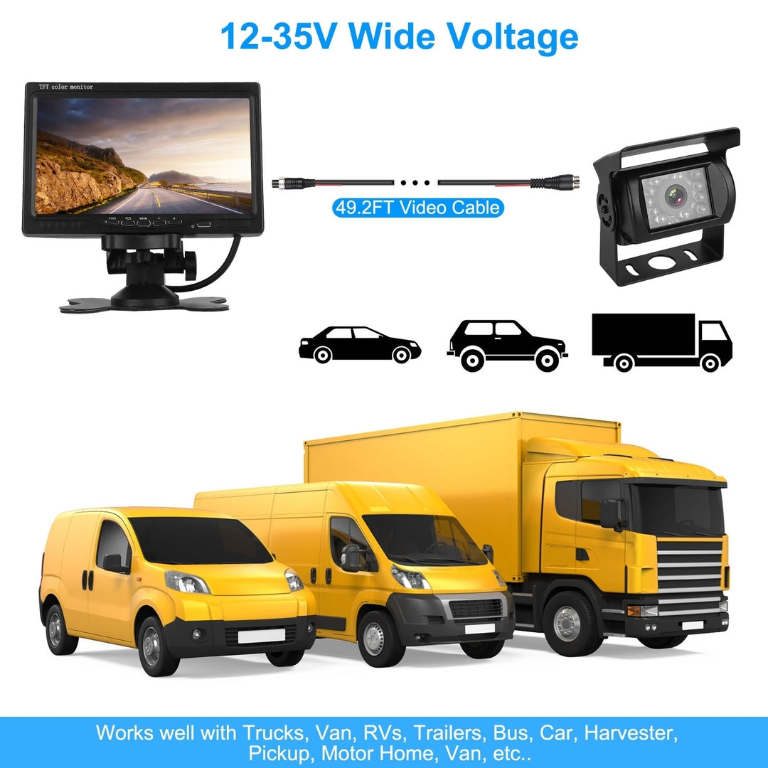 7 Inch Backup Camera System IP67 Waterproof Rear View Monitor Kit Black Image 4