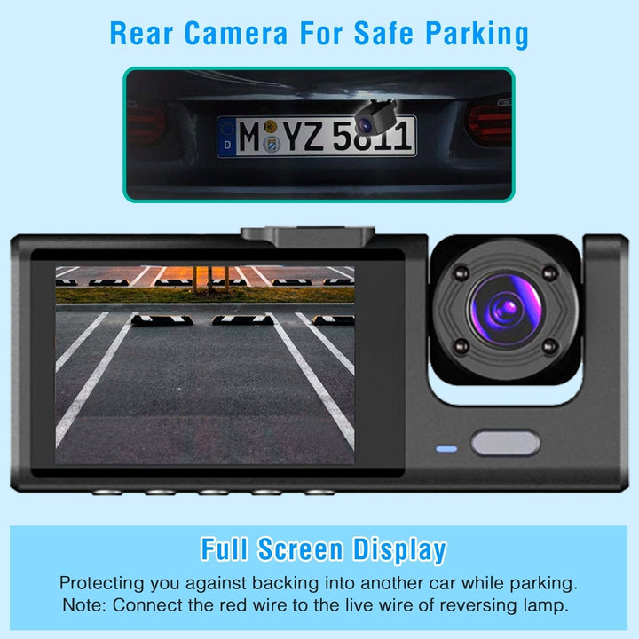 3 Channel Car DVR Dash Cam Video Recorder 1080P Front Inside Rear Camera Image 6