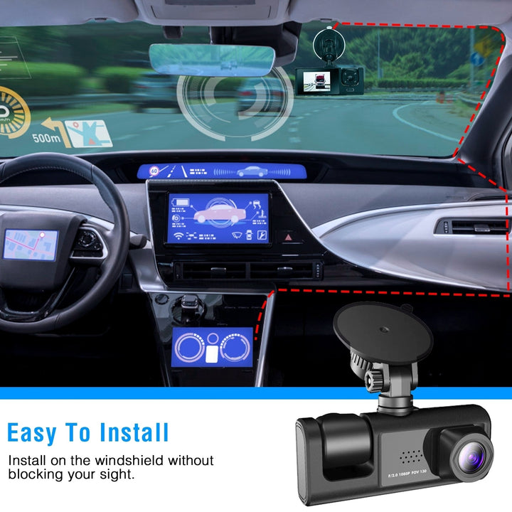 3 Channel Car DVR Dash Cam Video Recorder 1080P Front Inside Rear Camera Image 8