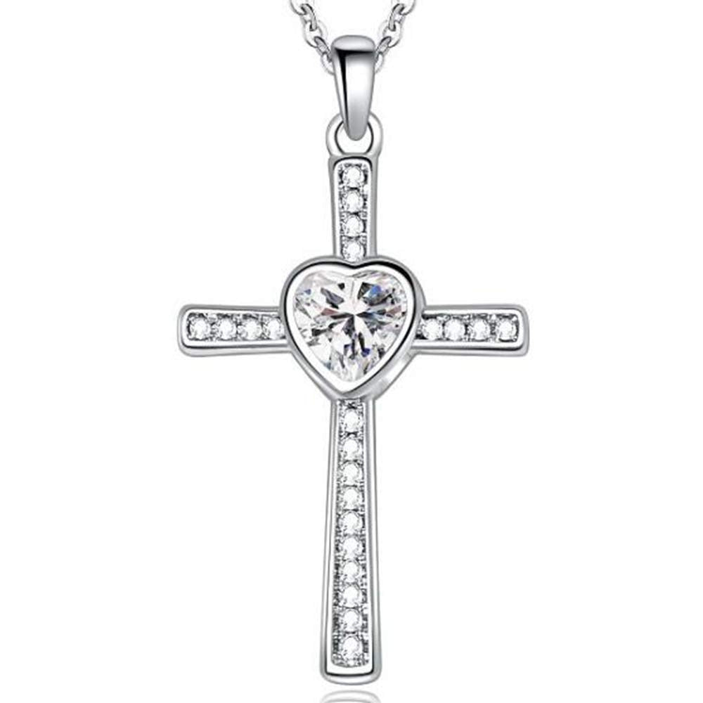 Paris Jewelry 18K White Gold 1Ct Love Heart and Cross Necklace For Women Plated Image 1