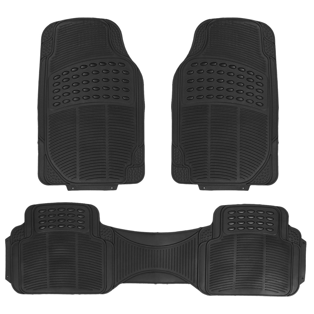 3Pcs PVC Rubber Automotive Floor Mats Set Black Front Rear Trimmable 72x44cm Image 1